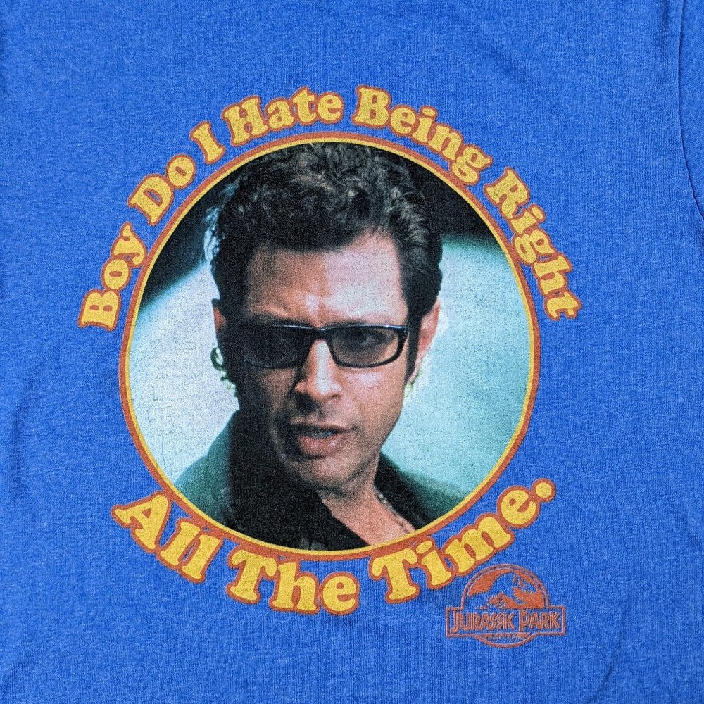 Jurassic Park World Ian Malcom T-Shirt "Hate Being Right All The Time" Adult S